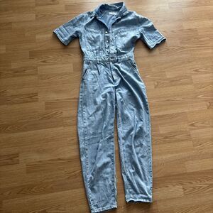 Mango Cotton Short Sleeve Denim Jumpsuit Small 28” Inseam